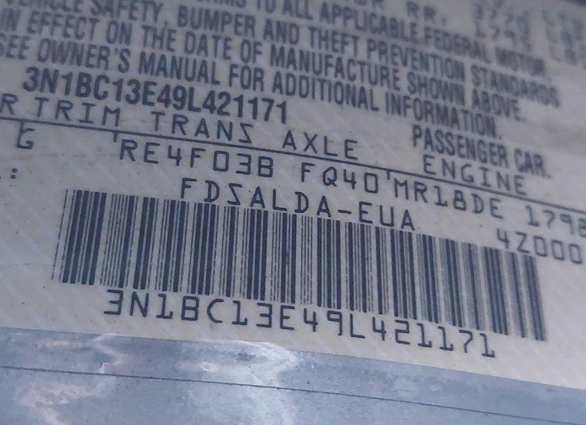 Photo 11 of 2009 Nissan Versa 1.8S (VIN 3N1BC13E49L421171)