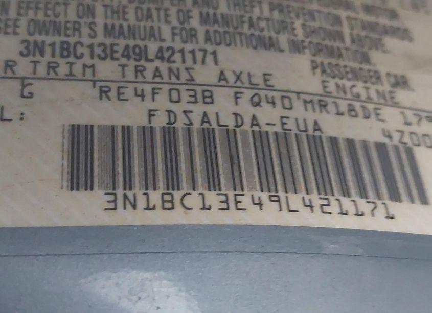 Photo 9 of 2009 Nissan Versa 1.8S (VIN 3N1BC13E49L421171)