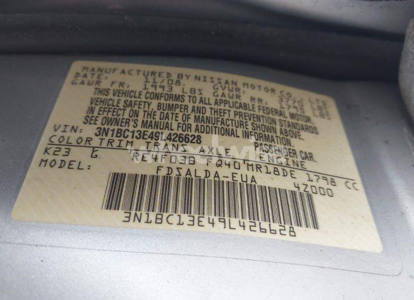 Photo 9 of 2009 Nissan Versa 1.8S (VIN 3N1BC13E49L426628)