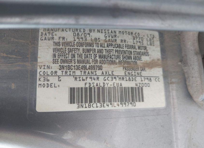 Photo 9 of 2009 Nissan Versa 1.8S (VIN 3N1BC13E49L499790)