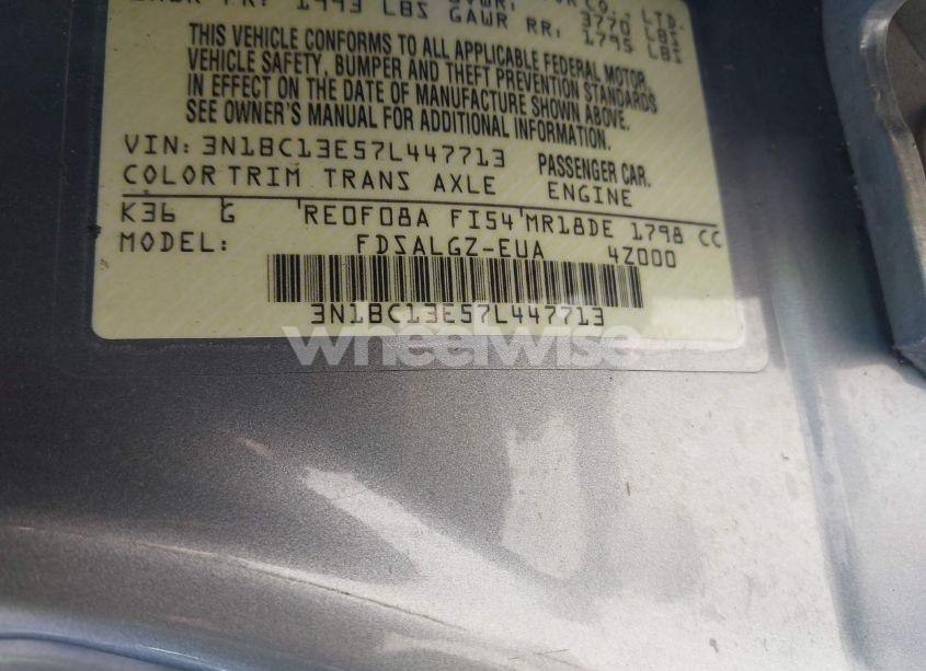 Photo 9 of 2007 Nissan Versa 1.8SL (VIN 3N1BC13E57L447713)