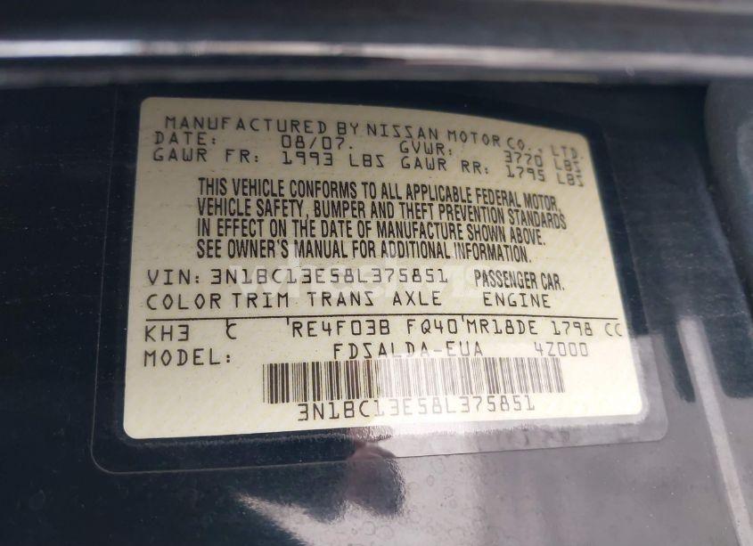 Photo 9 of 2008 Nissan Versa 1.8S (VIN 3N1BC13E58L375851)