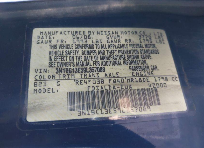 Photo 9 of 2009 Nissan Versa 1.8S (VIN 3N1BC13E59L357089)