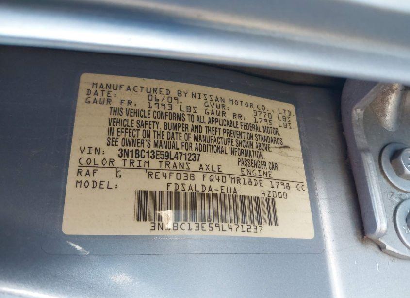 Photo 9 of 2009 Nissan Versa 1.8S (VIN 3N1BC13E59L471237)