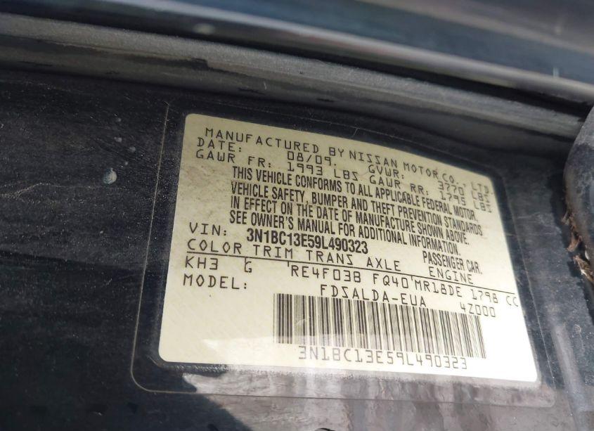 Photo 9 of 2009 Nissan Versa 1.8S (VIN 3N1BC13E59L490323)