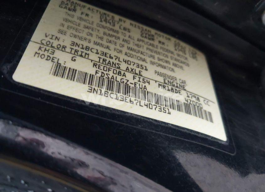 Photo 9 of 2007 Nissan Versa 1.8SL (VIN 3N1BC13E67L407351)