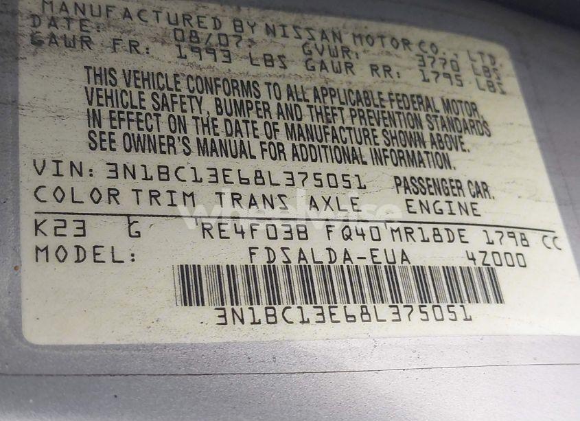 Photo 9 of 2008 Nissan Versa 1.8S (VIN 3N1BC13E68L375051)