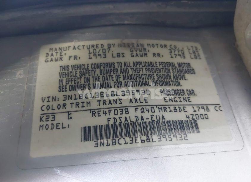 Photo 9 of 2008 Nissan Versa 1.8S (VIN 3N1BC13E68L395932)