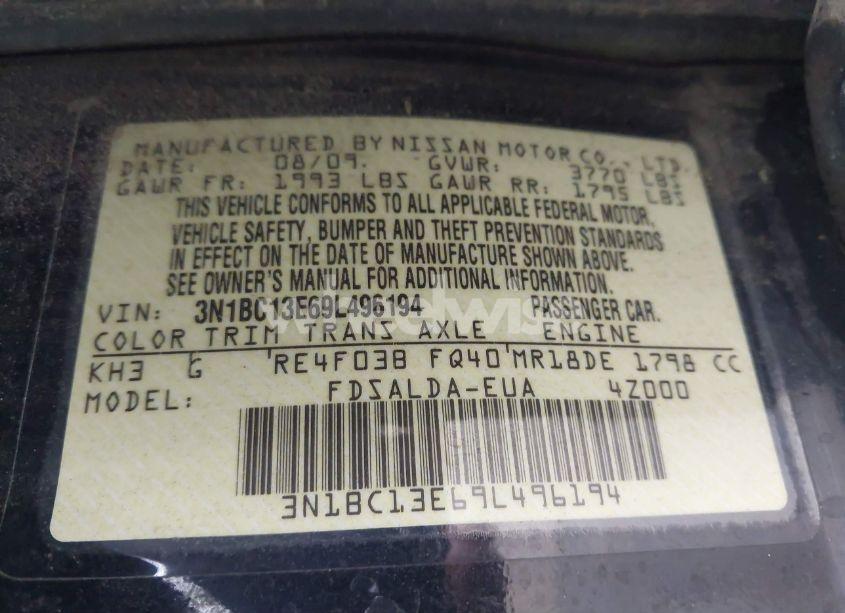 Photo 9 of 2009 Nissan Versa 1.8S (VIN 3N1BC13E69L496194)