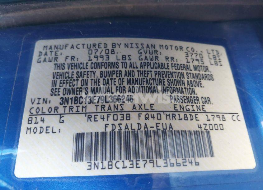 Photo 9 of 2009 Nissan Versa 1.8S (VIN 3N1BC13E79L366246)