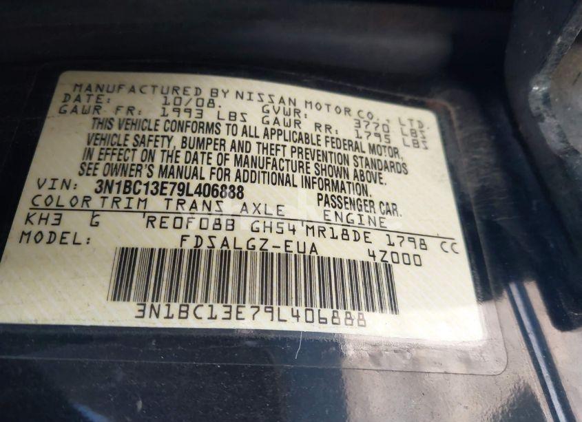 Photo 9 of 2009 Nissan Versa 1.8SL (VIN 3N1BC13E79L406888)