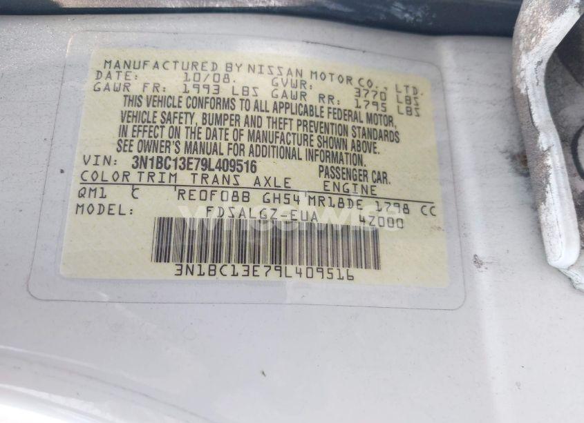 Photo 9 of 2009 Nissan Versa 1.8SL (VIN 3N1BC13E79L409516)