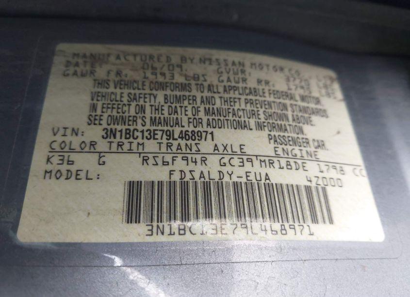 Photo 9 of 2009 Nissan Versa 1.8S (VIN 3N1BC13E79L468971)