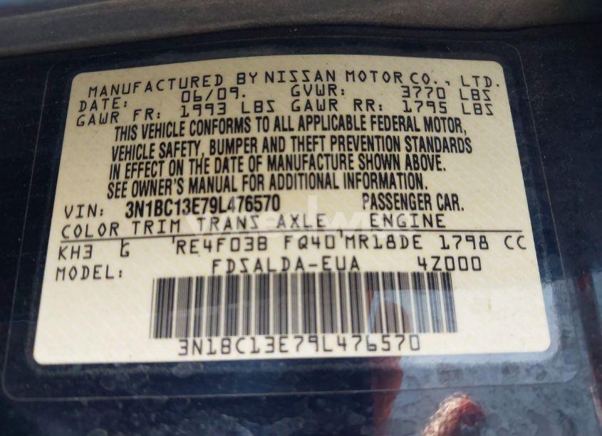 Photo 9 of 2009 Nissan Versa 1.8S (VIN 3N1BC13E79L476570)