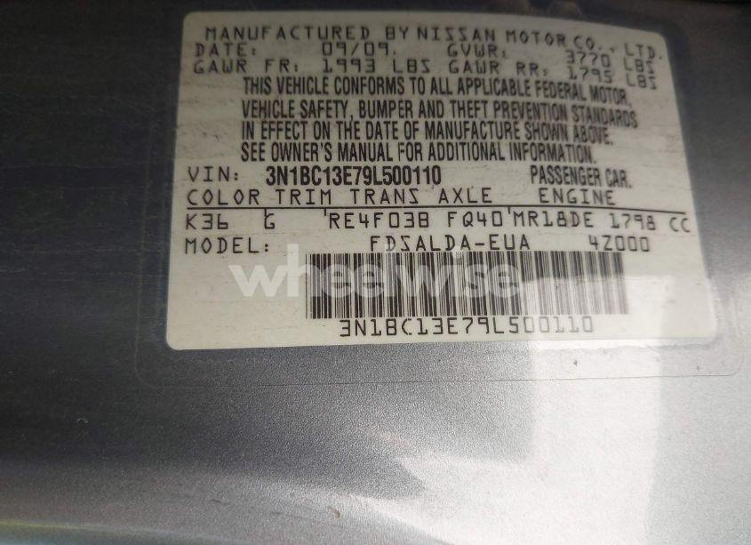Photo 9 of 2009 Nissan Versa 1.8S (VIN 3N1BC13E79L500110)