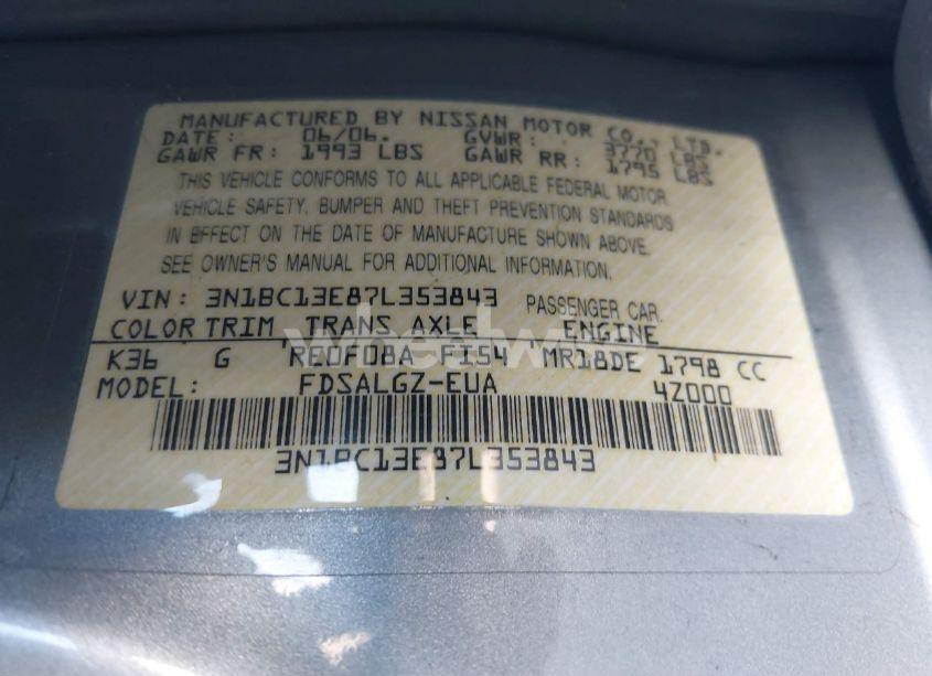 Photo 9 of 2007 Nissan Versa 1.8SL (VIN 3N1BC13E87L353843)