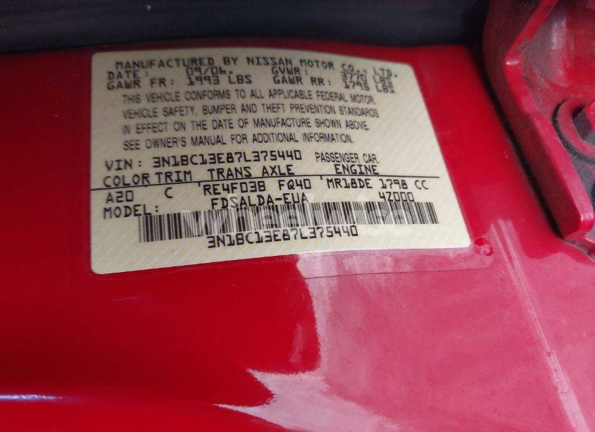 Photo 9 of 2007 Nissan Versa 1.8S (VIN 3N1BC13E87L375440)