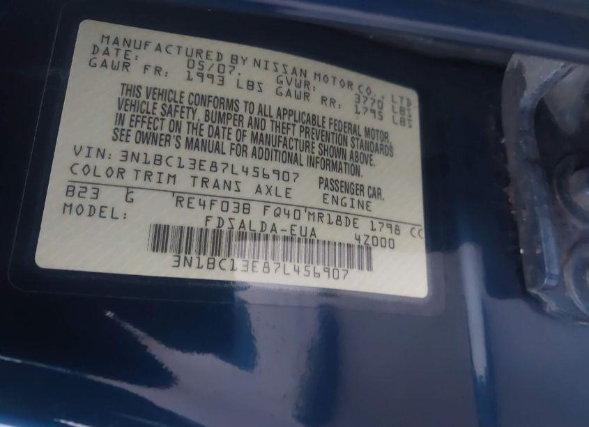 Photo 9 of 2007 Nissan Versa 1.8S (VIN 3N1BC13E87L456907)