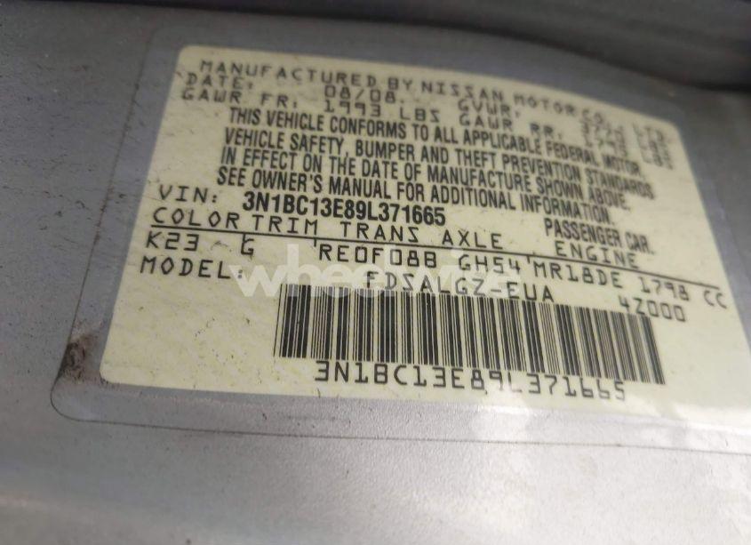 Photo 9 of 2009 Nissan Versa 1.8SL (VIN 3N1BC13E89L371665)