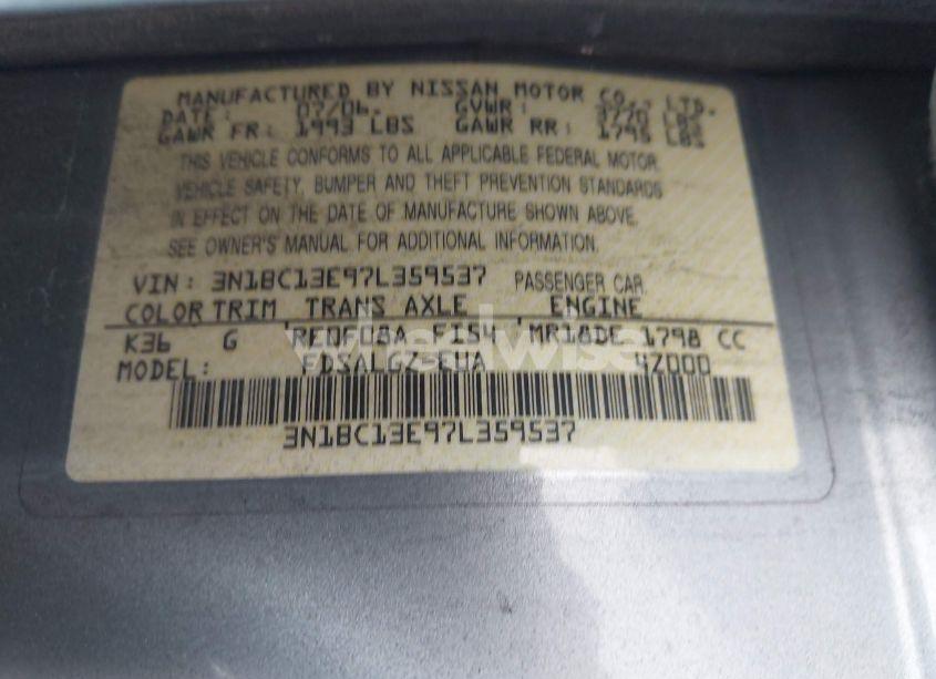 Photo 9 of 2007 Nissan Versa 1.8SL (VIN 3N1BC13E97L359537)