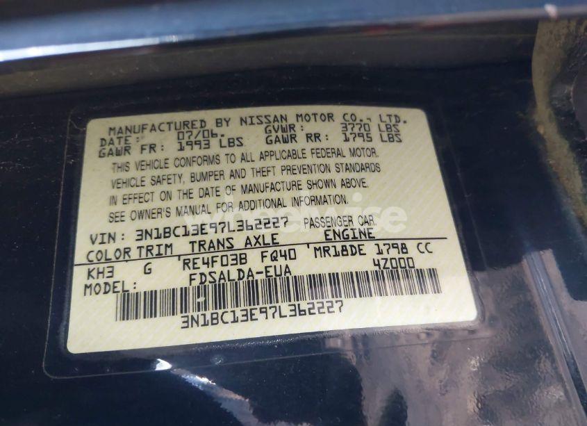 Photo 9 of 2007 Nissan Versa 1.8S (VIN 3N1BC13E97L362227)