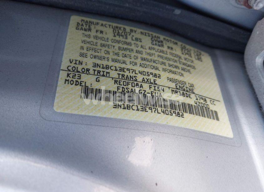 Photo 9 of 2007 Nissan Versa 1.8SL (VIN 3N1BC13E97L405982)