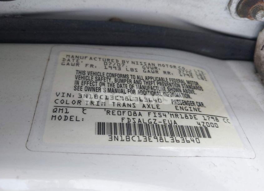 Photo 9 of 2008 Nissan Versa 1.8SL (VIN 3N1BC13E98L363640)