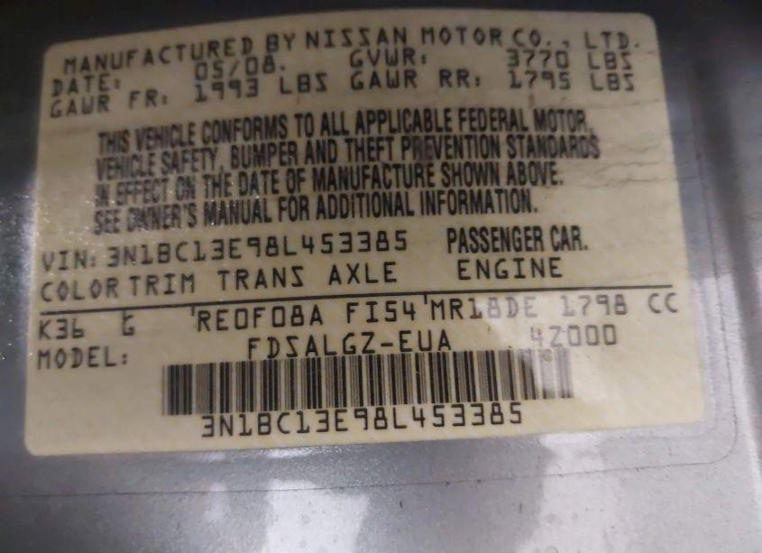 Photo 9 of 2008 Nissan Versa 1.8SL (VIN 3N1BC13E98L453385)