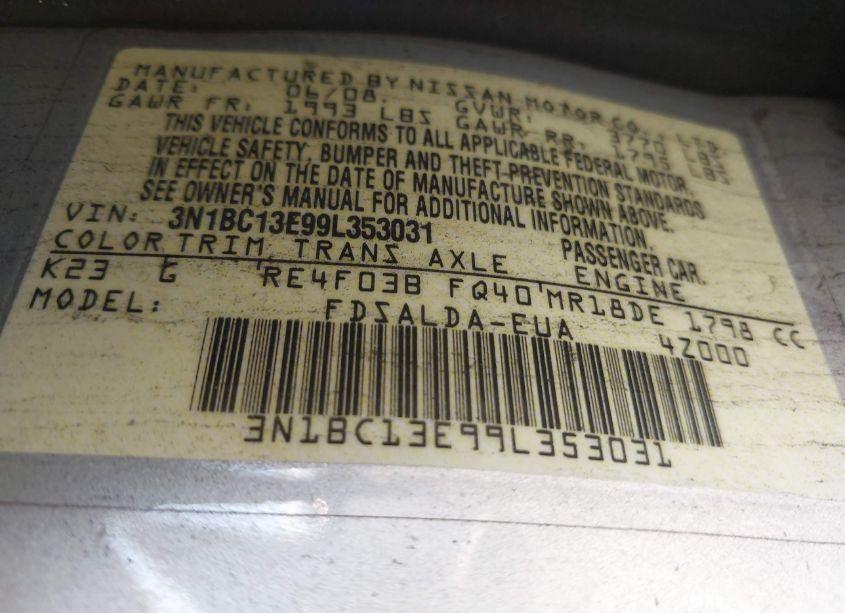 Photo 9 of 2009 Nissan Versa 1.8S (VIN 3N1BC13E99L353031)