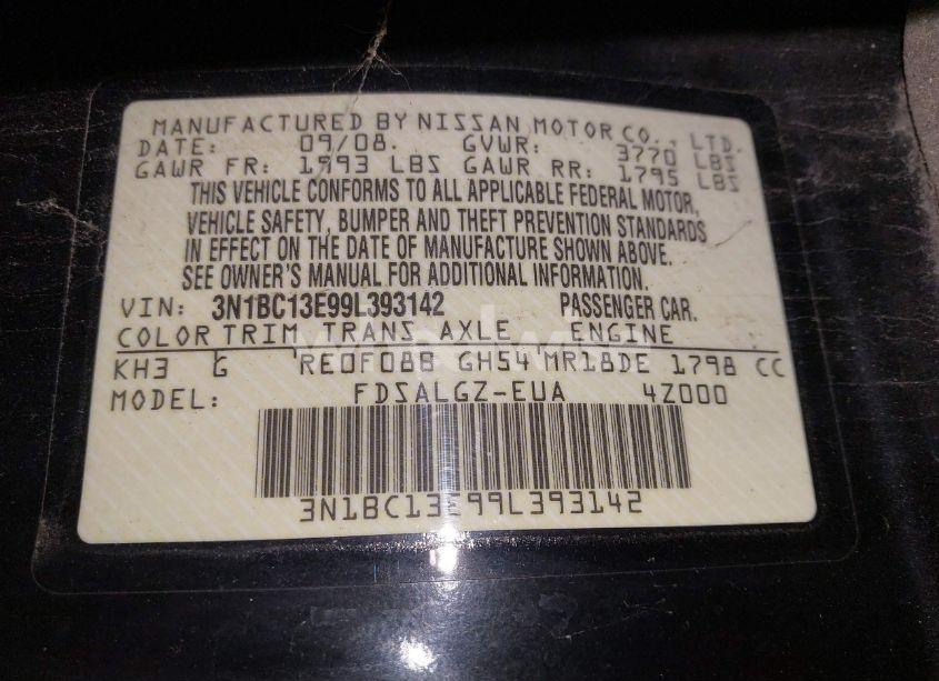 Photo 9 of 2009 Nissan Versa 1.8SL (VIN 3N1BC13E99L393142)