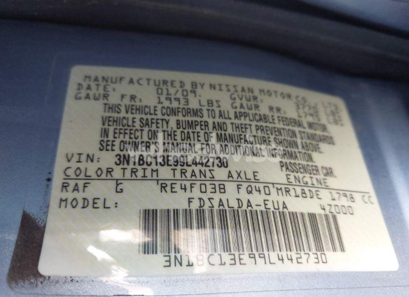 Photo 9 of 2009 Nissan Versa 1.8S (VIN 3N1BC13E99L442730)