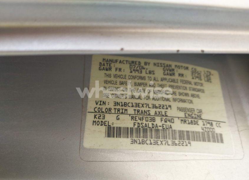 Photo 9 of 2007 Nissan Versa 1.8S (VIN 3N1BC13EX7L362219)
