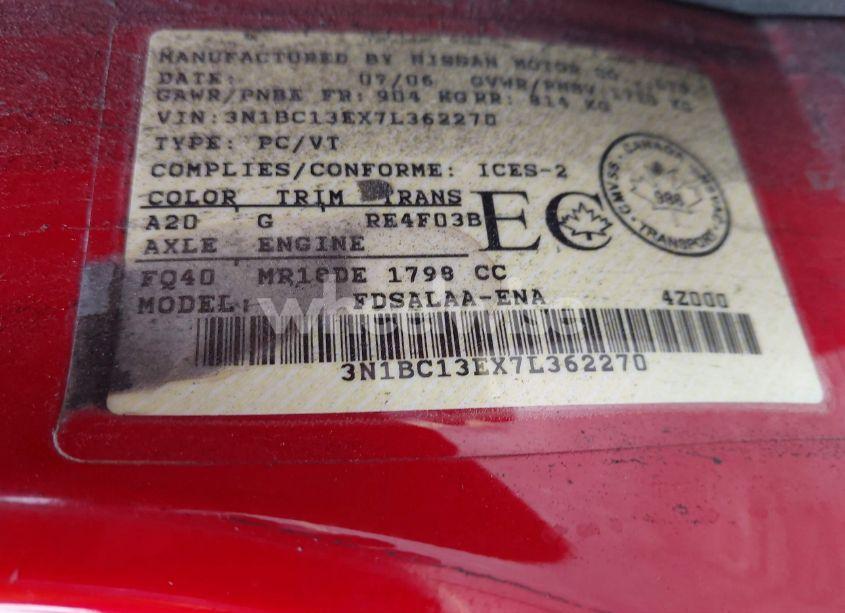 Photo 9 of 2007 Nissan Versa 1.8S (VIN 3N1BC13EX7L362270)