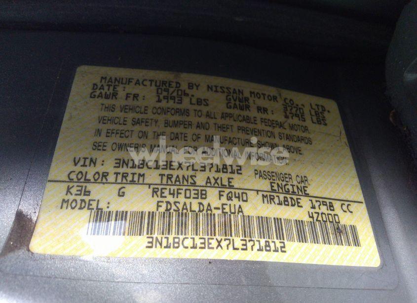 Photo 9 of 2007 Nissan Versa 1.8S (VIN 3N1BC13EX7L371812)