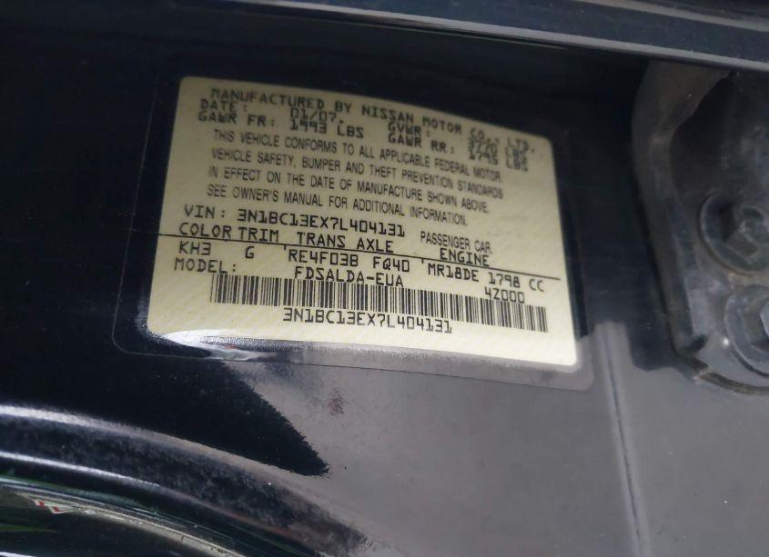 Photo 9 of 2007 Nissan Versa 1.8S (VIN 3N1BC13EX7L404131)