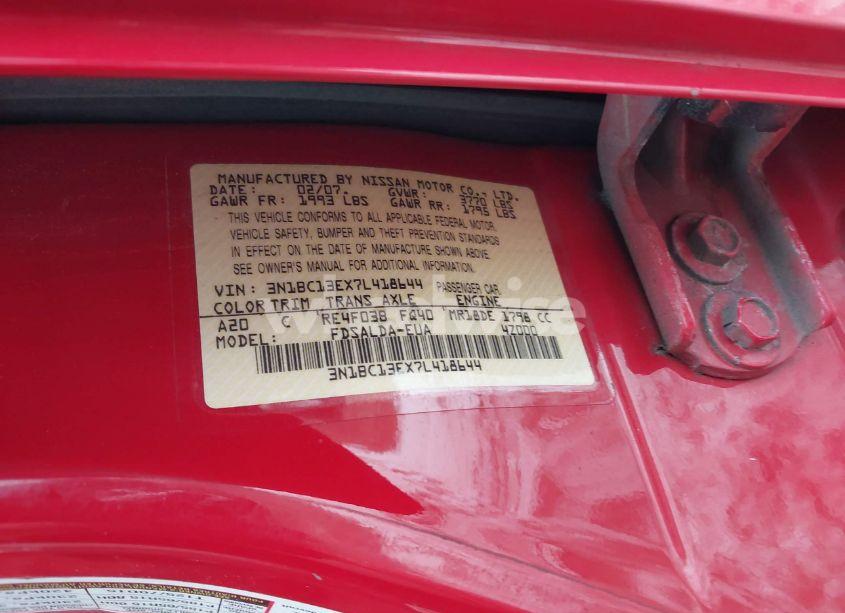 Photo 9 of 2007 Nissan Versa 1.8S (VIN 3N1BC13EX7L418644)