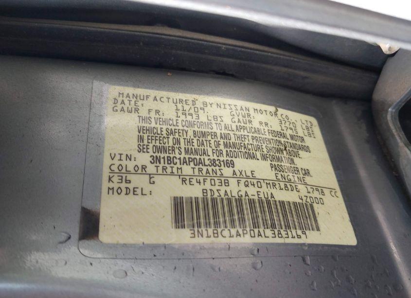 Photo 9 of 2010 Nissan Versa 1.8SL (VIN 3N1BC1AP0AL383169)