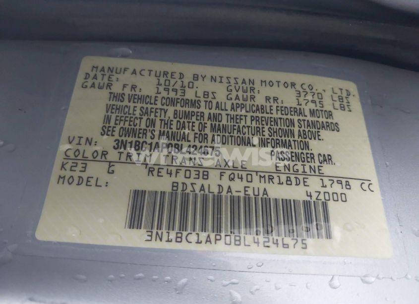 Photo 9 of 2011 Nissan Versa 1.8S (VIN 3N1BC1AP0BL424675)