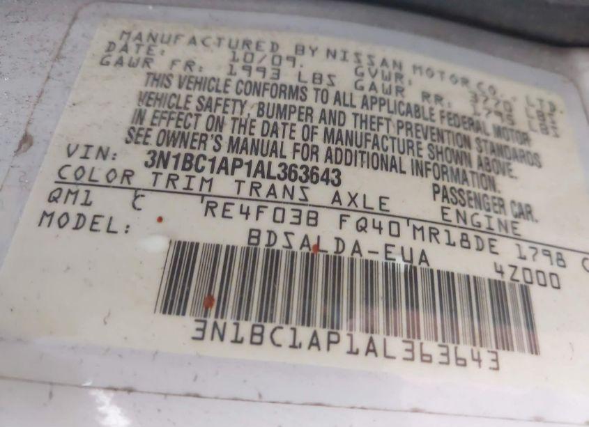 Photo 9 of 2010 Nissan Versa 1.8S (VIN 3N1BC1AP1AL363643)