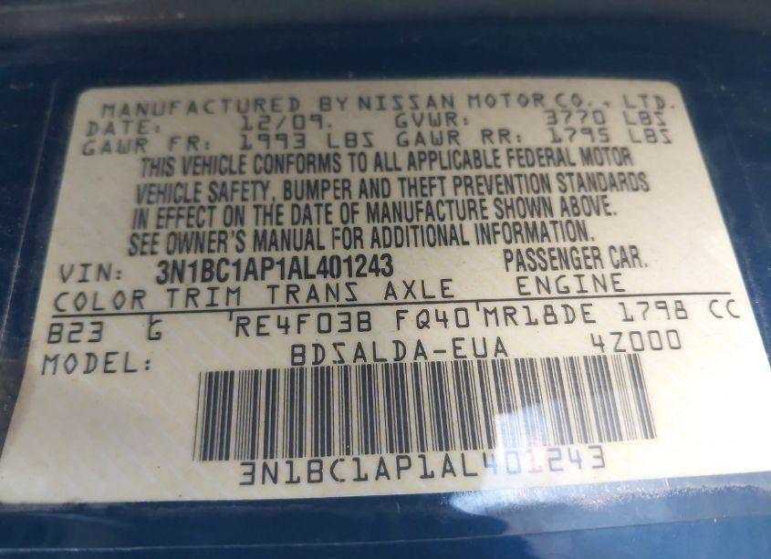 Photo 9 of 2010 Nissan Versa 1.8 S (VIN 3N1BC1AP1AL401243)