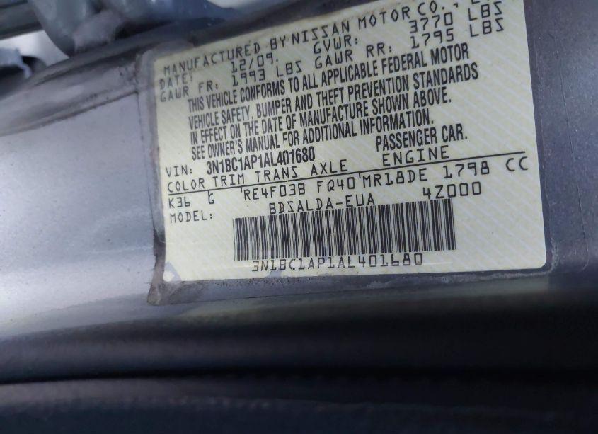 Photo 9 of 2010 Nissan Versa 1.8 S (VIN 3N1BC1AP1AL401680)