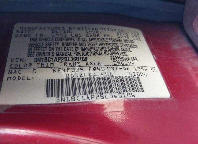 Photo 9 of 2011 Nissan Versa 1.8S (VIN 3N1BC1AP2BL360106)