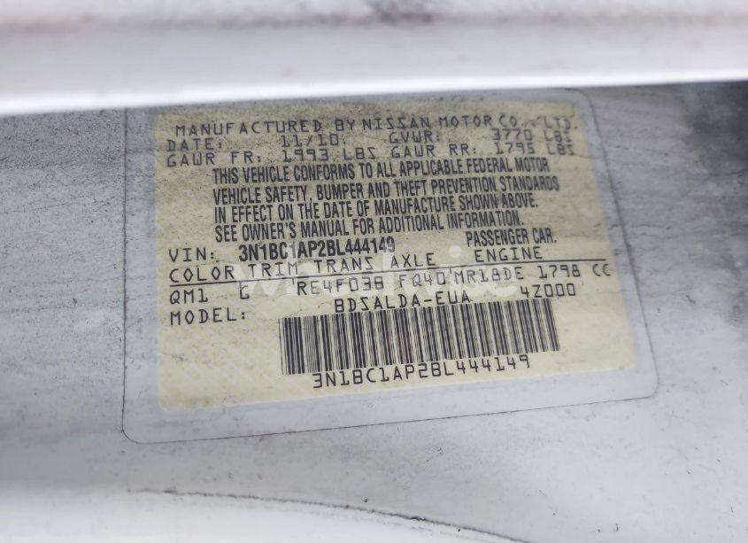 Photo 9 of 2011 Nissan Versa 1.8S (VIN 3N1BC1AP2BL444149)