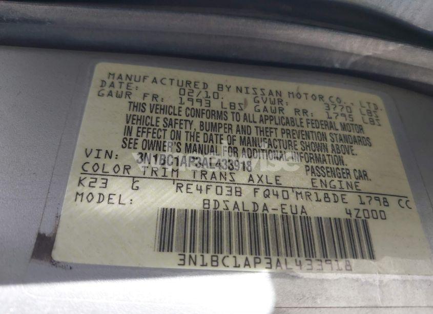 Photo 9 of 2010 Nissan Versa 1.8S (VIN 3N1BC1AP3AL433918)