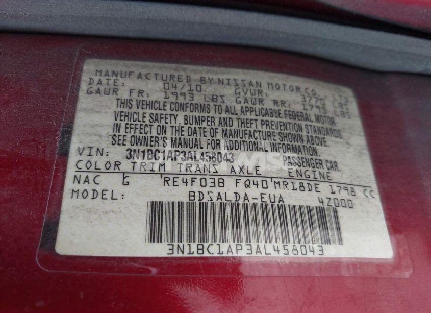 Photo 9 of 2010 Nissan Versa 1.8S (VIN 3N1BC1AP3AL458043)