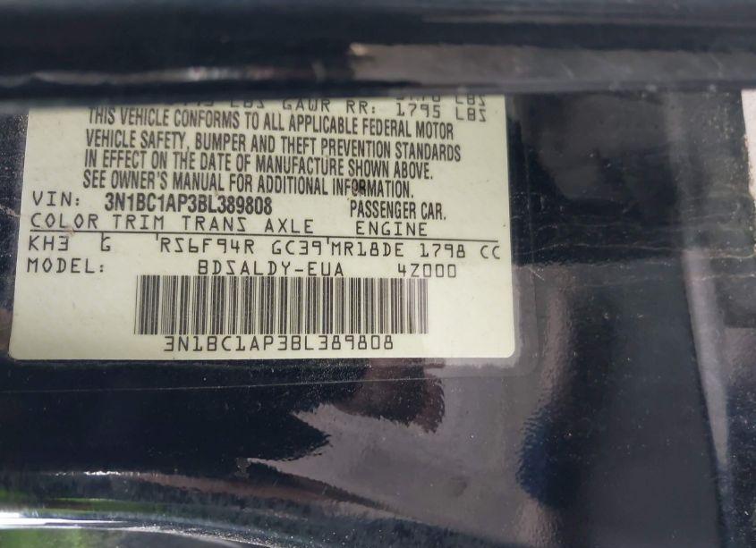 Photo 9 of 2011 Nissan Versa 1.8S (VIN 3N1BC1AP3BL389808)