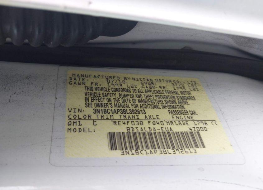 Photo 9 of 2011 Nissan Versa 1.8S (VIN 3N1BC1AP3BL392613)