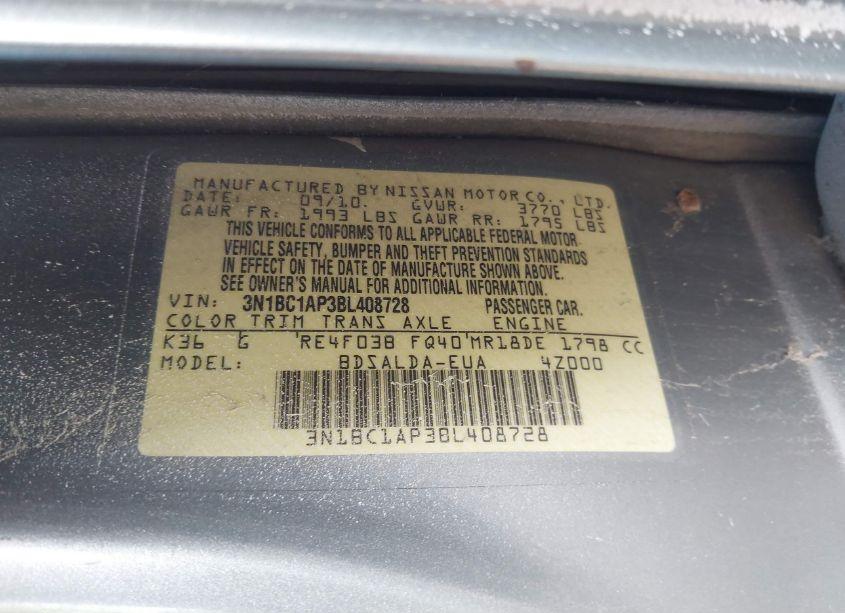 Photo 9 of 2011 Nissan Versa 1.8S (VIN 3N1BC1AP3BL408728)