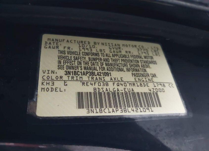 Photo 9 of 2011 Nissan Versa 1.8 SL (VIN 3N1BC1AP3BL421091)