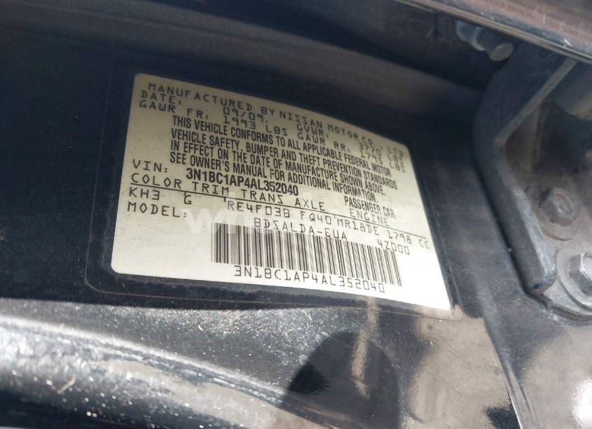 Photo 9 of 2010 Nissan Versa 1.8S (VIN 3N1BC1AP4AL352040)